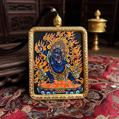 Vajrapani hand-painted Thangka pendant hand-painted macro detail