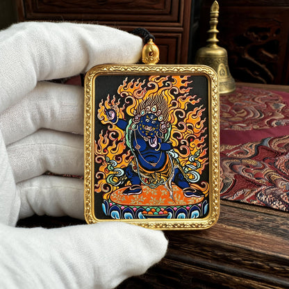 Vajrapani hand-painted Thangka pendant white-glove collector inspection