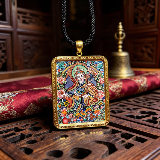 Padmasambhava hand-painted Thangka pendant front hero view