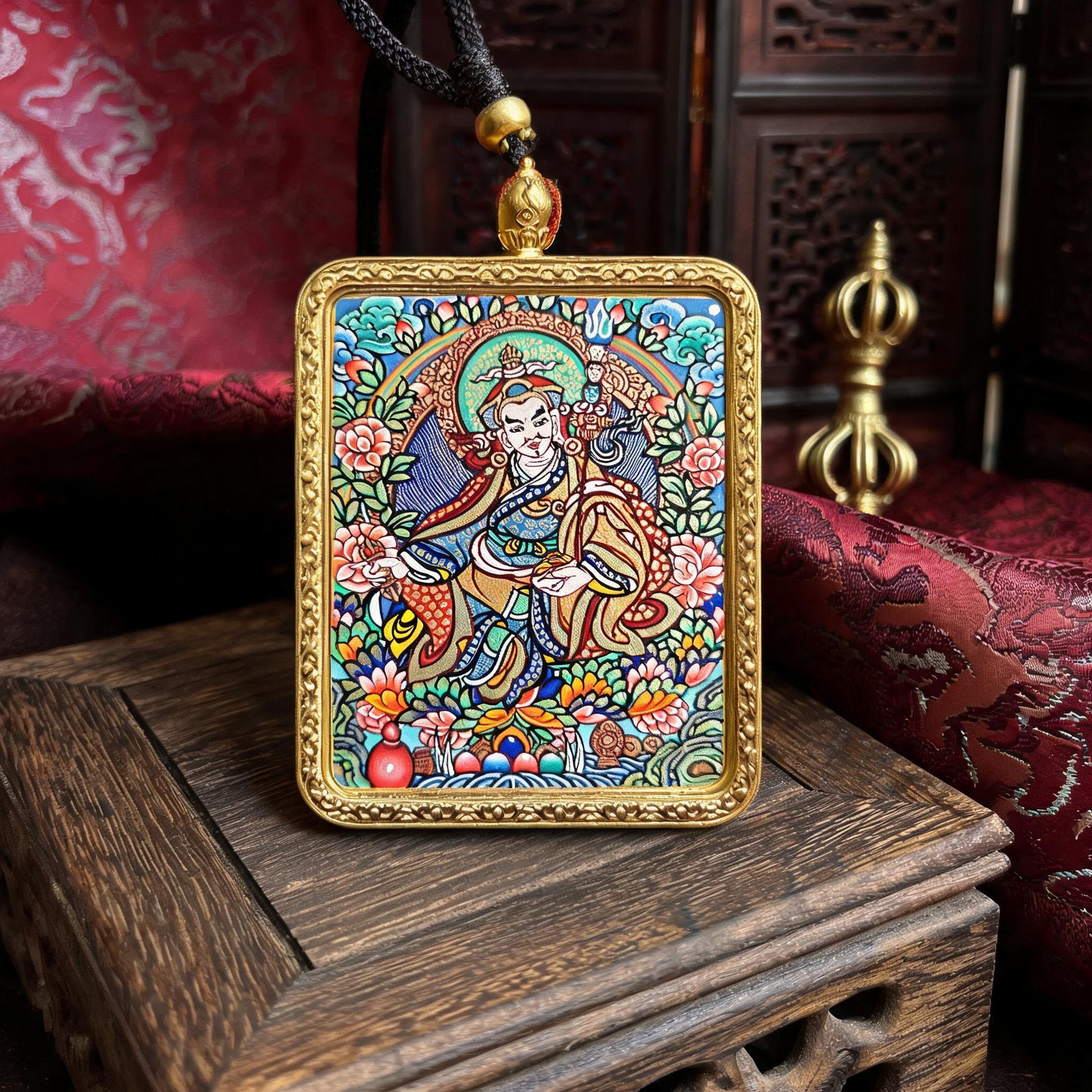 Padmasambhava hand-painted Thangka pendant hand-painted macro detail