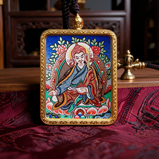 Padmasambhava hand-painted Thangka pendant front hero view