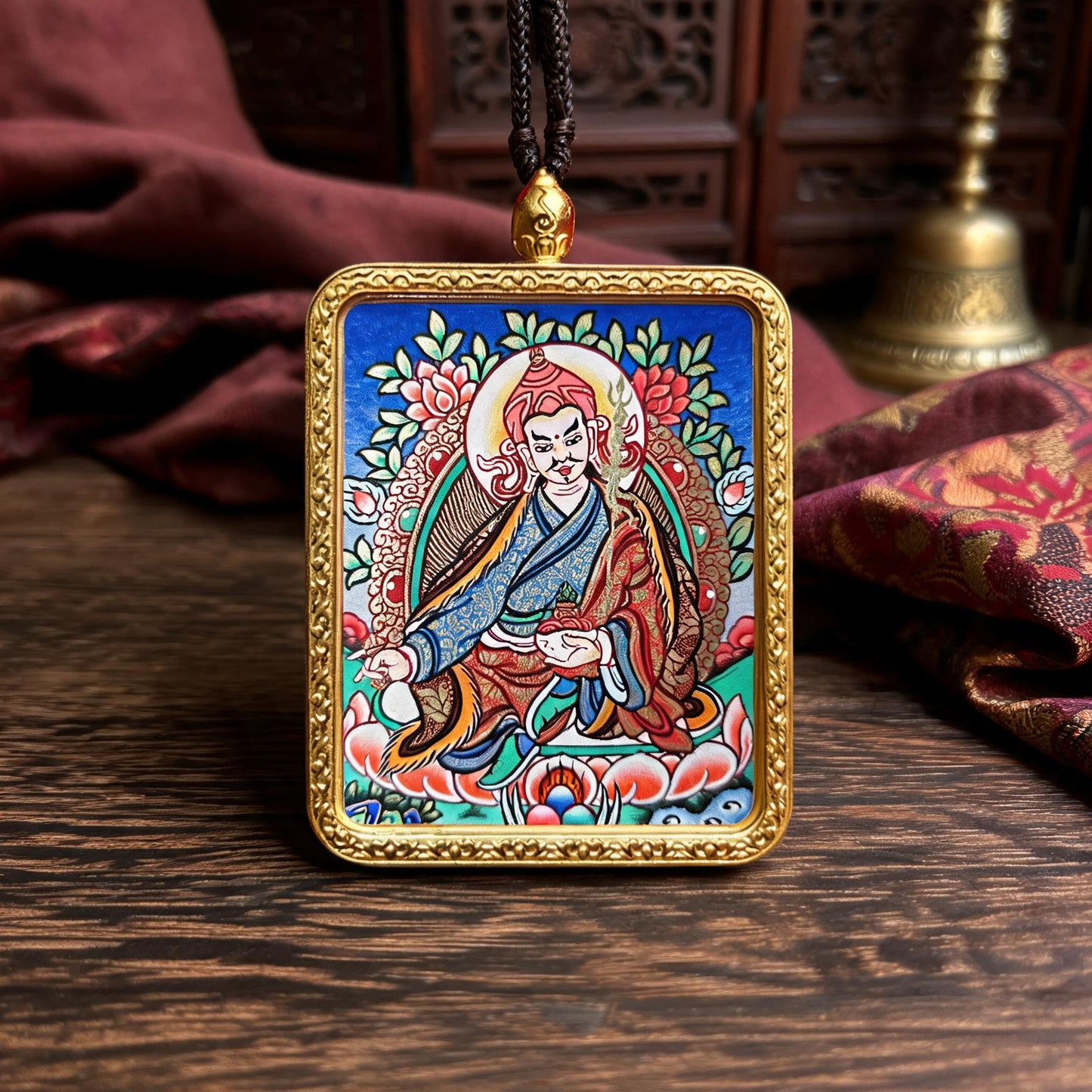 Padmasambhava hand-painted Thangka pendant hand-painted macro detail