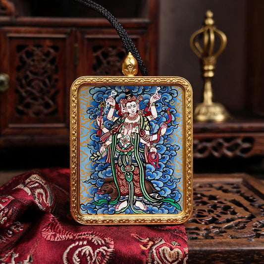 Marici hand-painted Thangka pendant front hero view