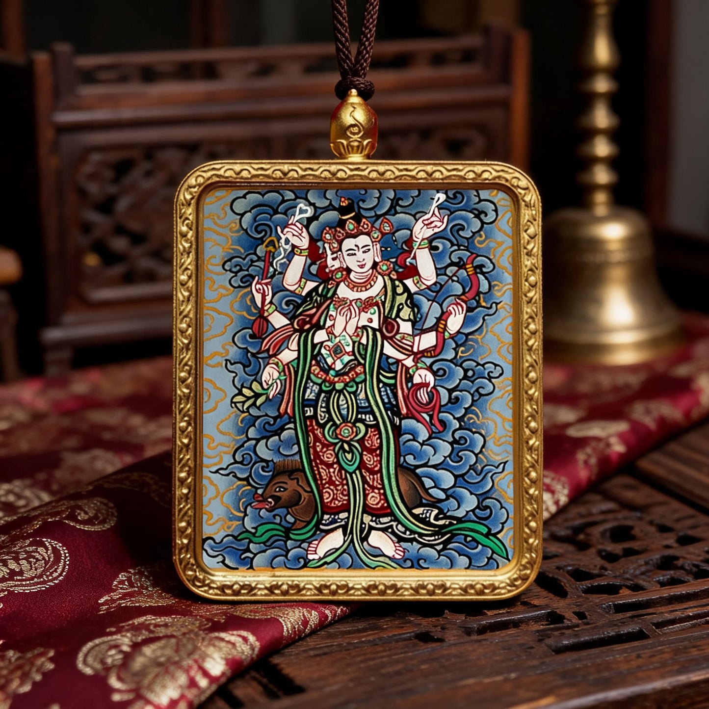 Marici hand-painted Thangka pendant hand-painted macro detail