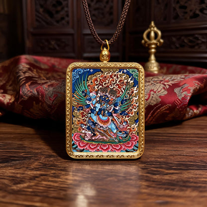 Vajrakilaya hand-painted Thangka pendant front hero view