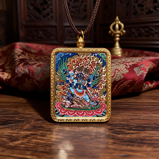 Vajrakilaya hand-painted Thangka pendant front hero view