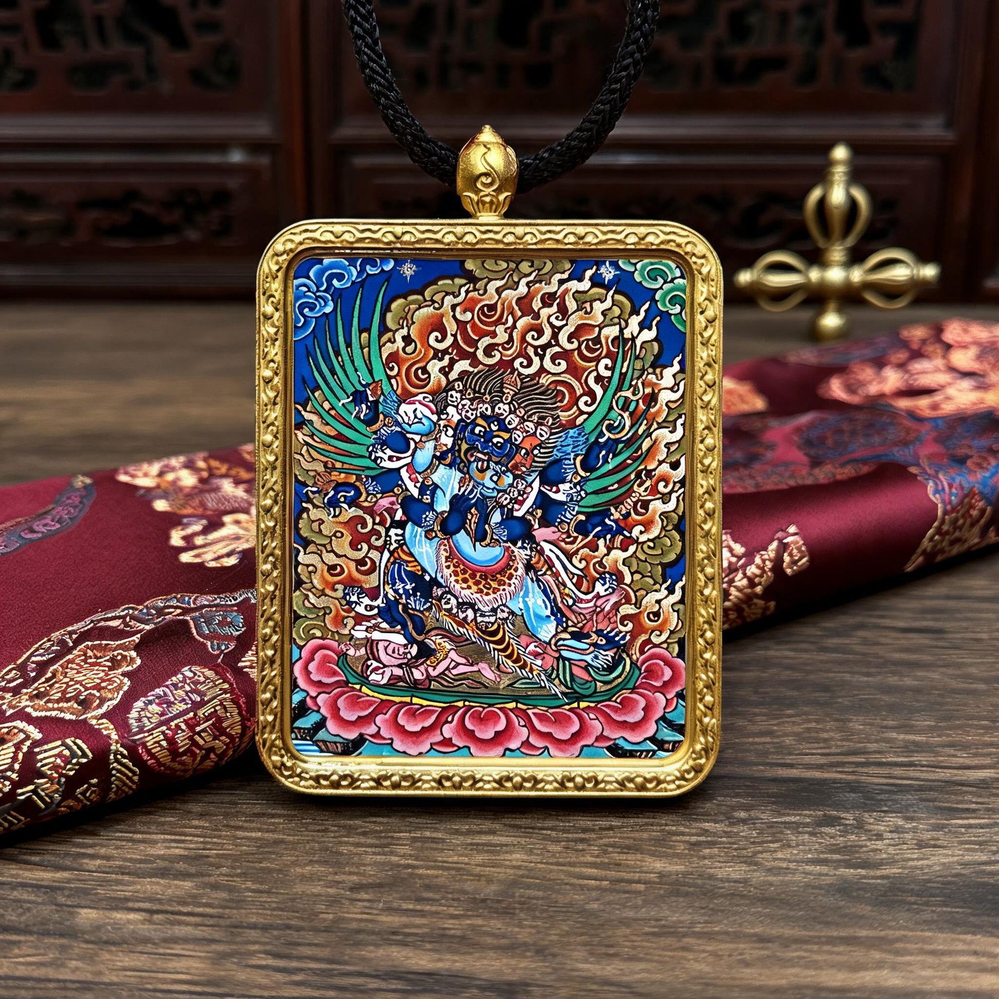 Vajrakilaya hand-painted Thangka pendant hand-painted macro detail