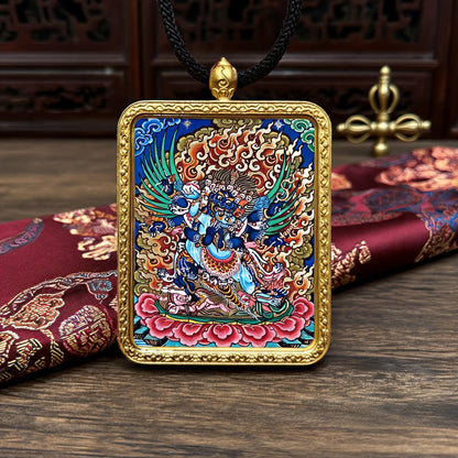 Vajrakilaya hand-painted Thangka pendant hand-painted macro detail