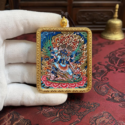 Vajrakilaya hand-painted Thangka pendant white-glove collector inspection