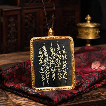 Five-Line Mantra Motif hand-painted Thangka pendant hand-painted macro detail