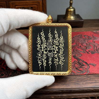 Five-Line Mantra Motif hand-painted Thangka pendant white-glove collector inspection