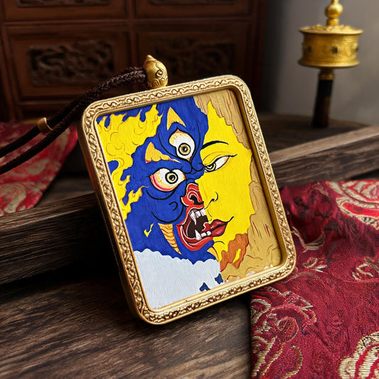 Within a Single Thought Sacred Motif hand-painted Thangka pendant three-quarter side view