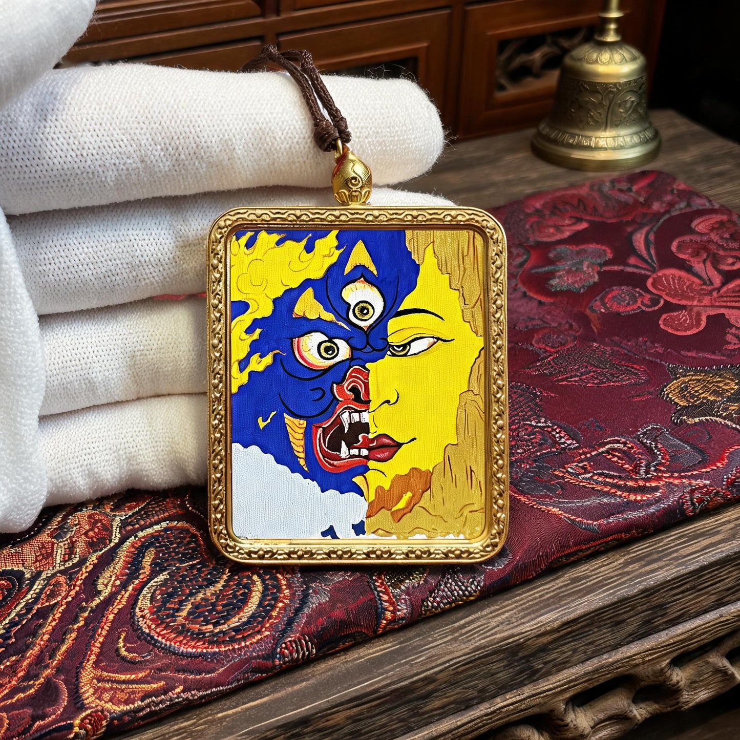 Within a Single Thought Sacred Motif hand-painted Thangka pendant white-glove collector inspection