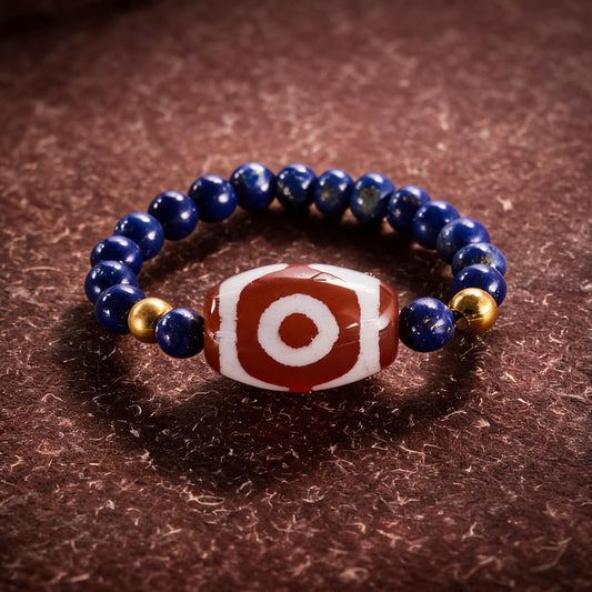Lapis Lazuli Three-Eye Agate Bead Ring front hero view