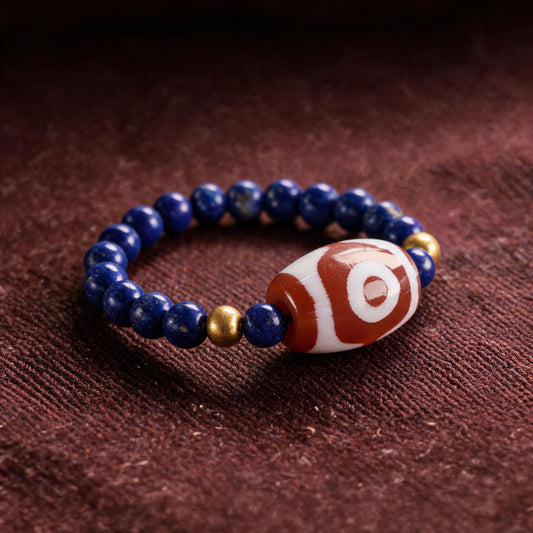 Lapis Lazuli Three-Eye Agate Bead Ring three-quarter view
