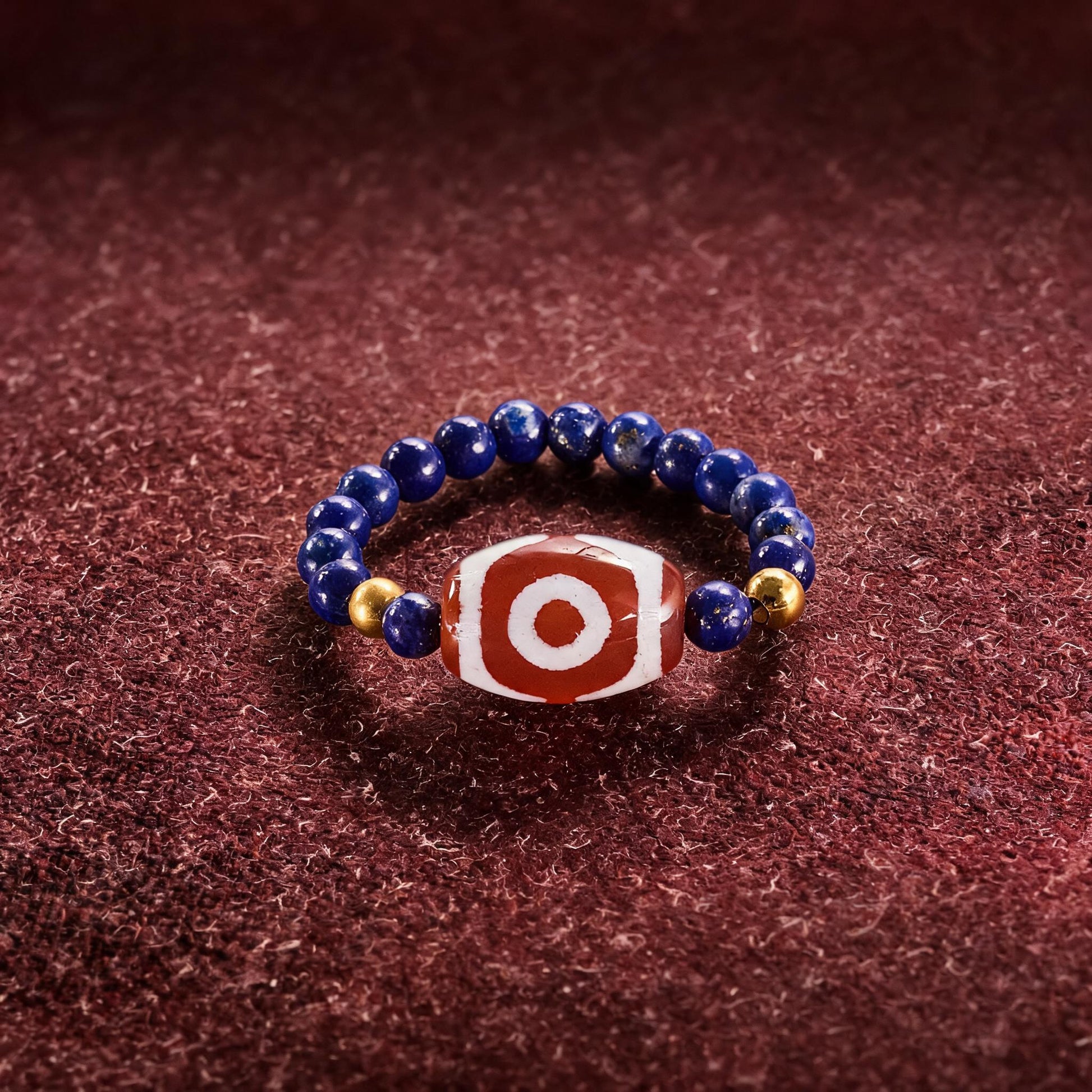 Lapis Lazuli Three-Eye Agate Bead Ring craftsmanship detail