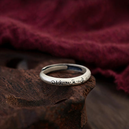 S925 Silver Six-Syllable Mantra Adjustable Ring craftsmanship detail