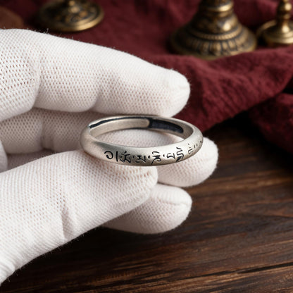S925 Silver Six-Syllable Mantra Adjustable Ring white-glove inspection