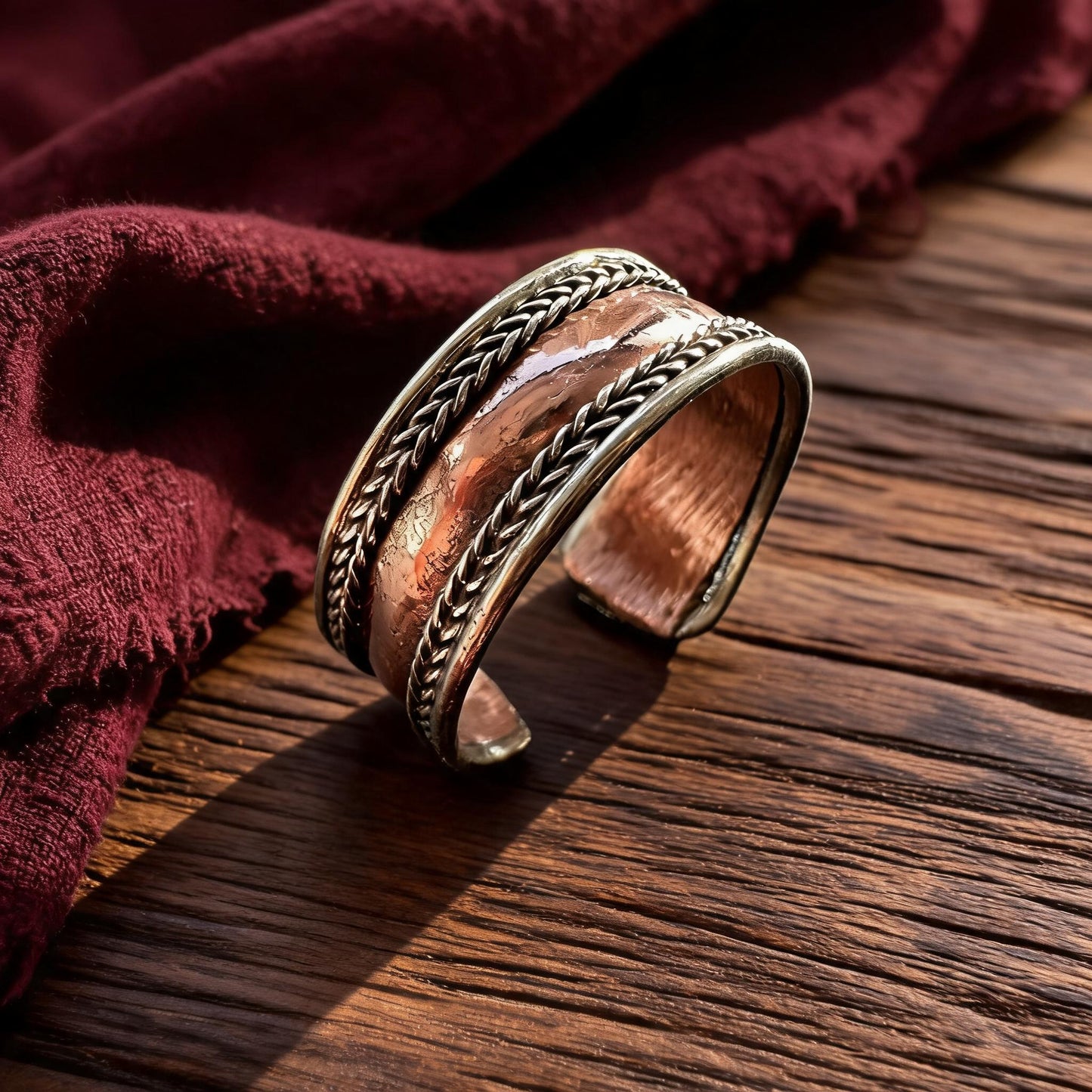 Braided Edge Three-Metal Open Ring craftsmanship detail