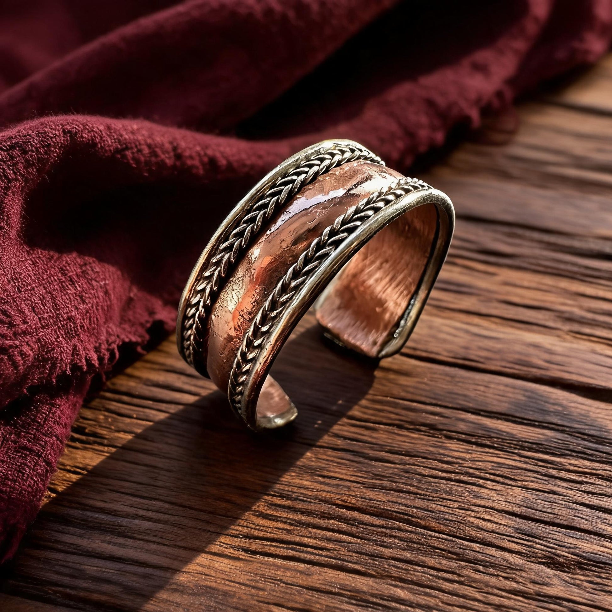 Braided Edge Three-Metal Open Ring craftsmanship detail