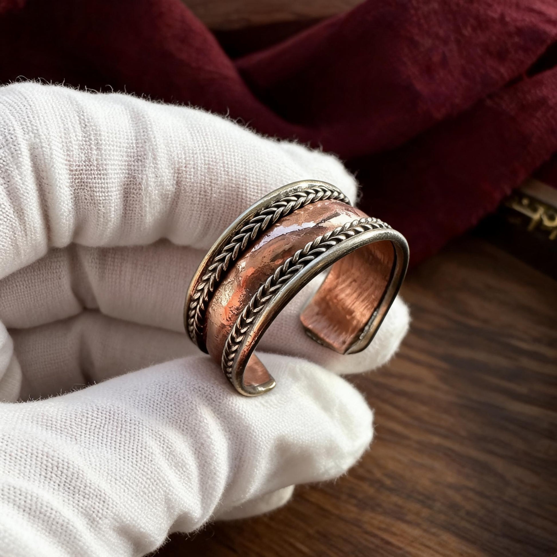 Braided Edge Three-Metal Open Ring white-glove inspection