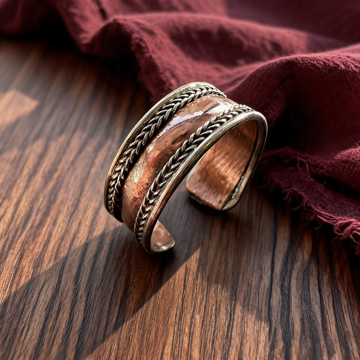 Braided Edge Three-Metal Open Ring proportional wearing view