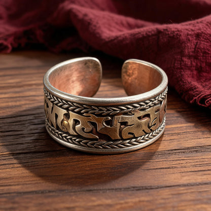 Six-Syllable Mantra Three-Metal Open Ring front hero view