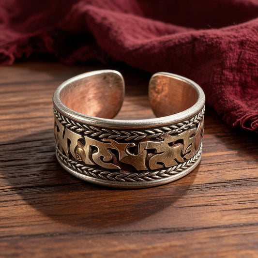 Six-Syllable Mantra Three-Metal Open Ring front hero view
