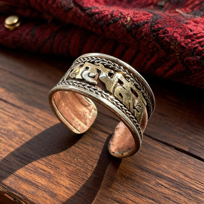 Six-Syllable Mantra Three-Metal Open Ring three-quarter view