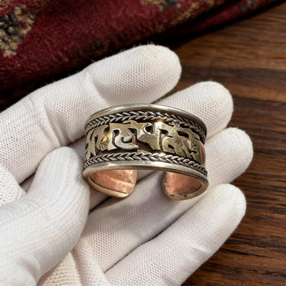 Six-Syllable Mantra Three-Metal Open Ring white-glove inspection