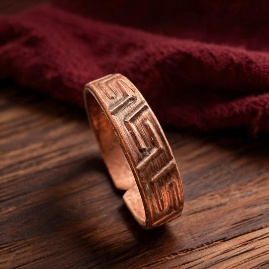 Geometric Mantra Copper Open Ring three-quarter view