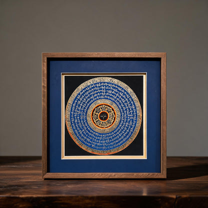 Avalokiteshvara Six-Syllable Mantra Mandala Hand-Painted Thangka proportional wearing view