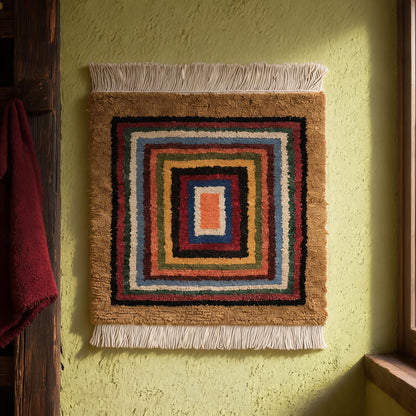 Handwoven Geometric Tibetan Wool Seat Rug craftsmanship detail