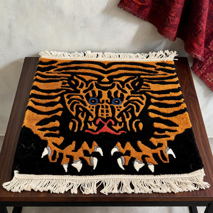 Handmade Black Tiger Tibetan Yak-Wool Rug front hero view
