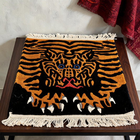 Handmade Black Tiger Tibetan Yak-Wool Rug front hero view