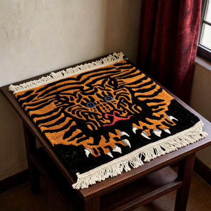 Handmade Black Tiger Tibetan Yak-Wool Rug three-quarter view