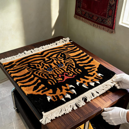 Handmade Black Tiger Tibetan Yak-Wool Rug white-glove inspection