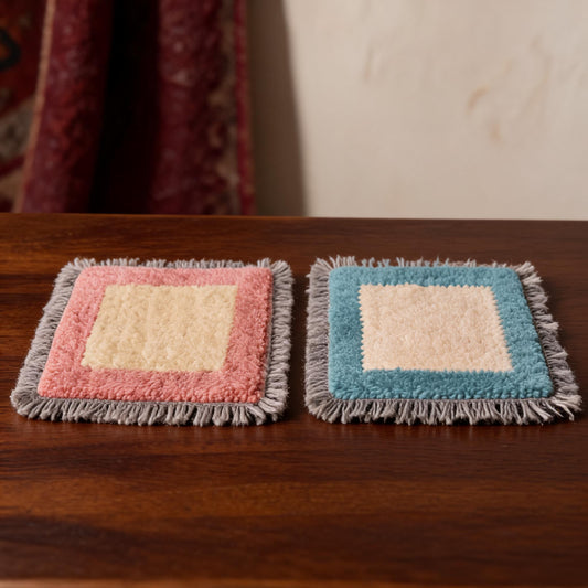 Handwoven Tibetan Wool Fringed Tea Mat Pair front hero view