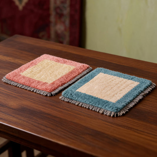 Handwoven Tibetan Wool Fringed Tea Mat Pair three-quarter view
