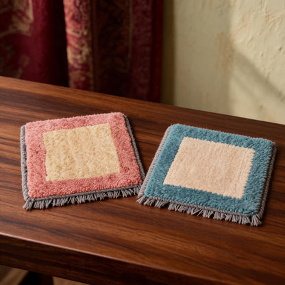 Handwoven Tibetan Wool Fringed Tea Mat Pair craftsmanship detail