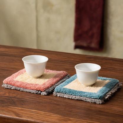 Handwoven Tibetan Wool Fringed Tea Mat Pair proportional interior view