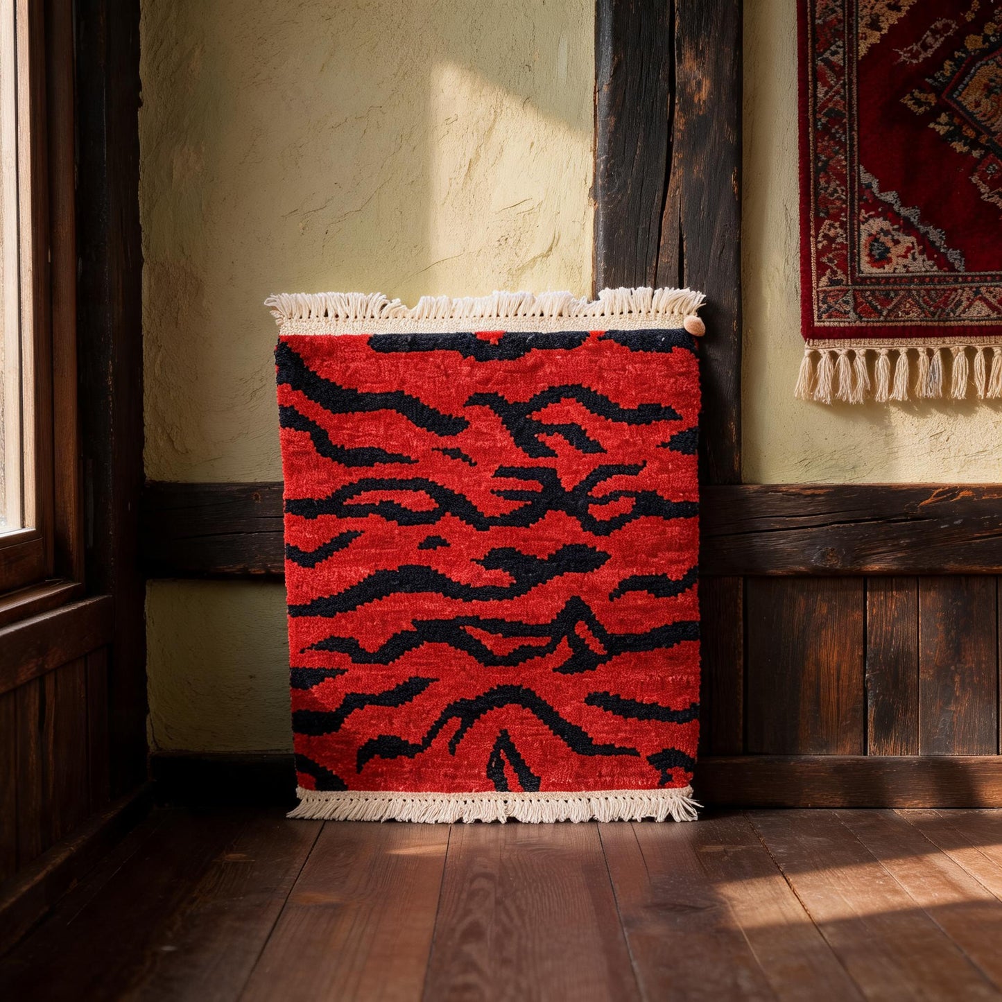 Crimson Tiger Stripe Mini Tibetan Rug front hero view