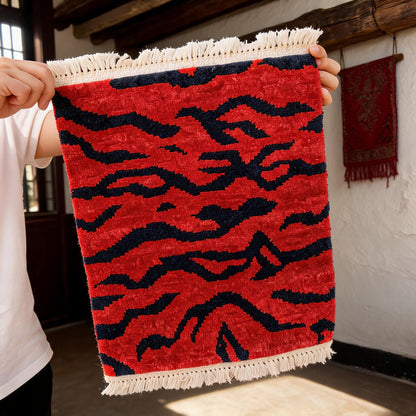 Crimson Tiger Stripe Mini Tibetan Rug three-quarter view