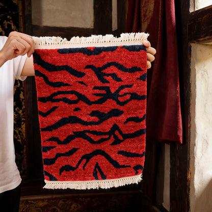 Crimson Tiger Stripe Mini Tibetan Rug craftsmanship detail