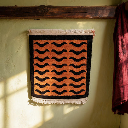 Orange Black Wave Mini Tibetan Rug proportional interior view