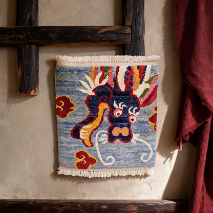 Sky Blue Snow Lion Mini Tibetan Rug proportional interior view