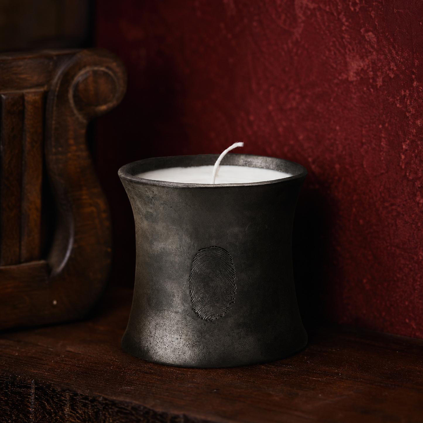 Handmade Tibetan Black Pottery Pine Mist Candle craftsmanship detail
