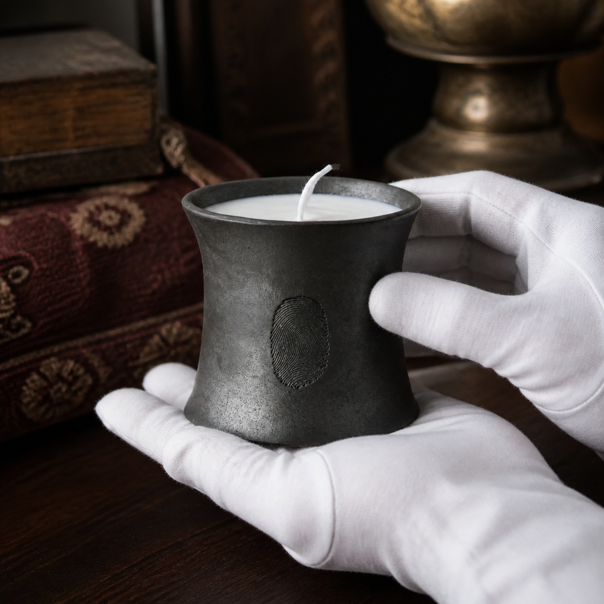 Handmade Tibetan Black Pottery Pine Mist Candle white-glove inspection