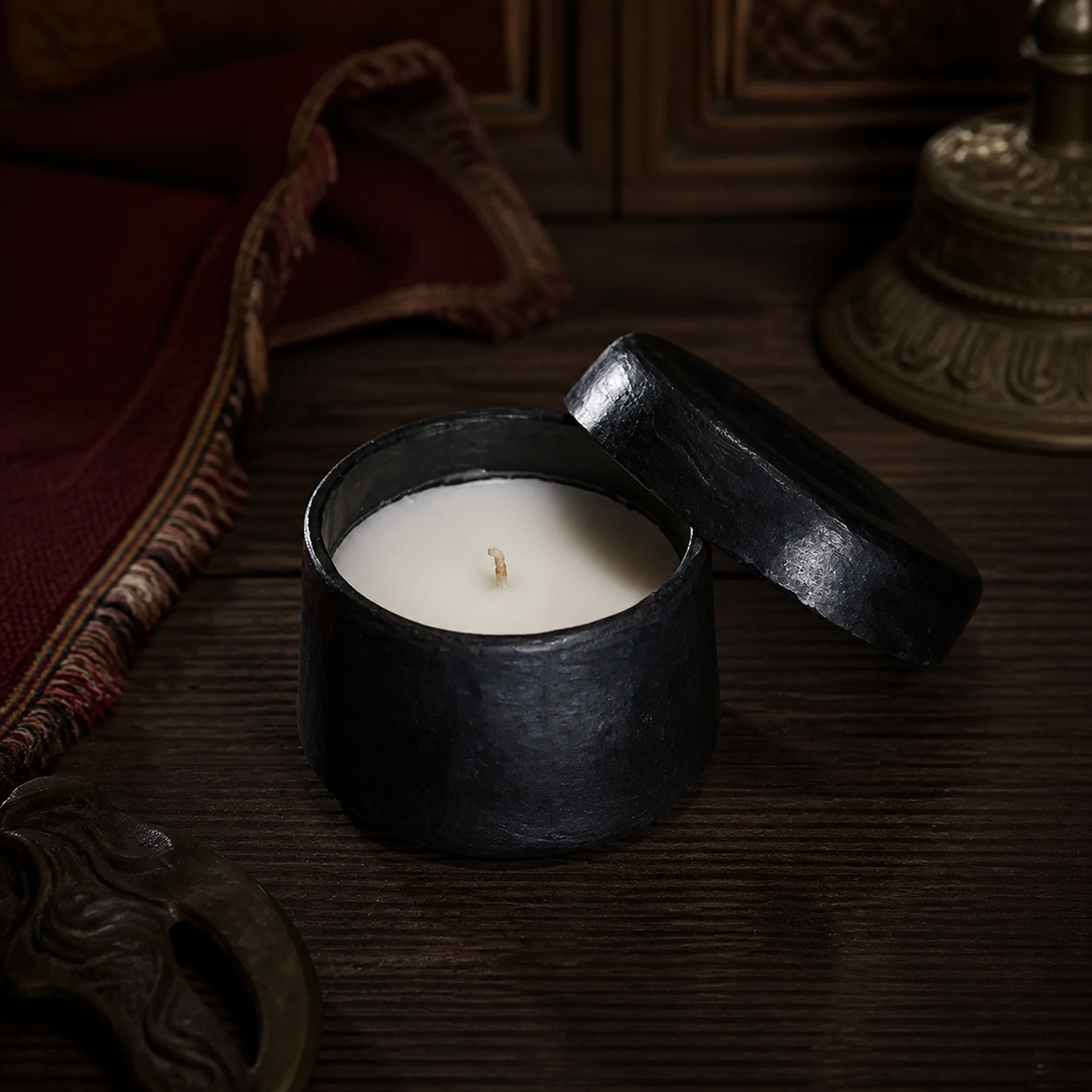 SUPERTIBET Tibetan Incense Candle in Black Vessel front hero view