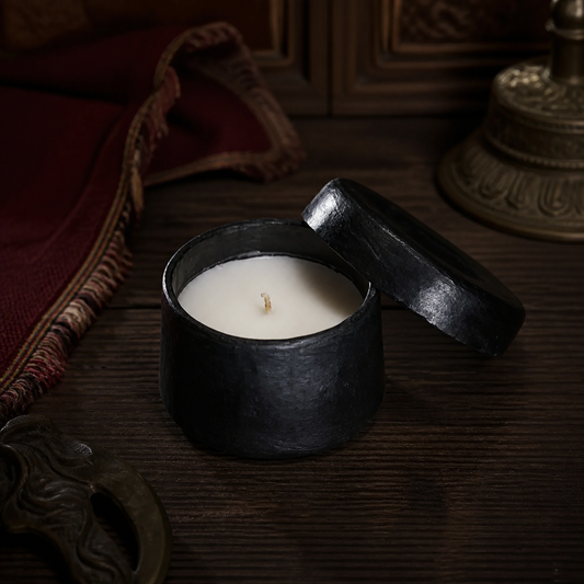 SUPERTIBET Tibetan Incense Candle in Black Vessel front hero view